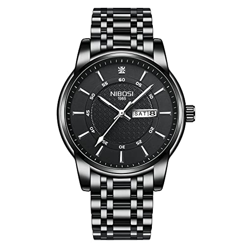 腕時計 メンズ ビジネス クラシック うで時計 ブラック ステンレス 紳士 防水 アナログ おしゃれ メタルバンド カジュアル プレゼント 日付 曜日表示 男性用 時計 蛍光 Men Watch NIBOSI